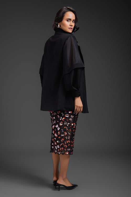 Black Blazer With Sheer Organza Skirt