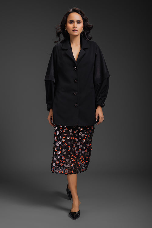 Black Blazer With Sheer Organza Skirt