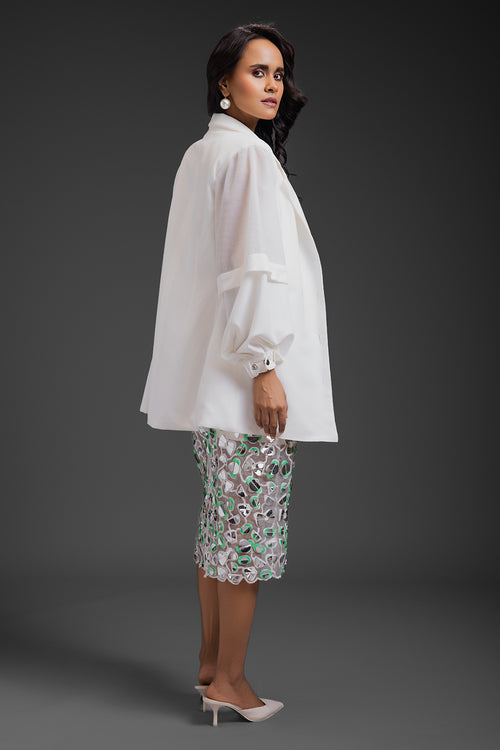 White Blazer With Sheer Organza Skirt