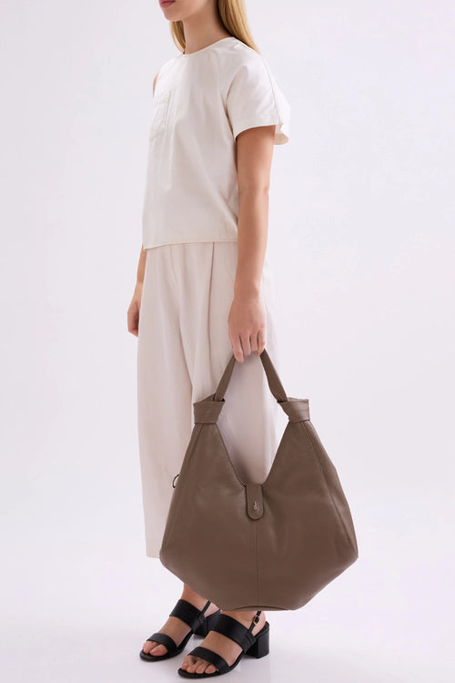 Nelli Large Taupe Pebble Hobo Bag