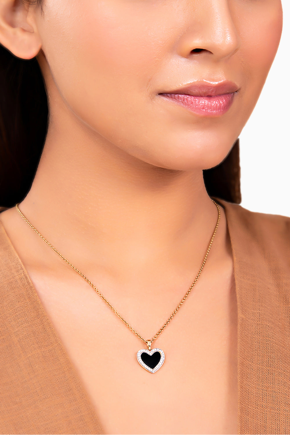 Heart Enamel Diamond Chain Pendant