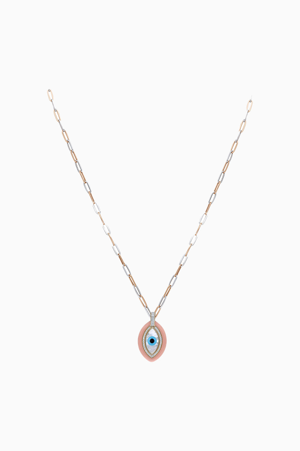 Gold Enamel Evil Eye Pendant with Diamonds and Link Chain