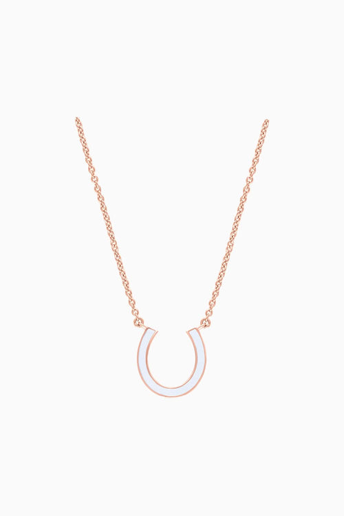 Gold Enamel Horse Shoe Chain Pendant