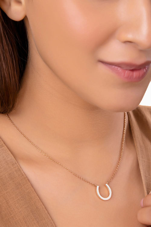 Gold Enamel Horse Shoe Chain Pendant
