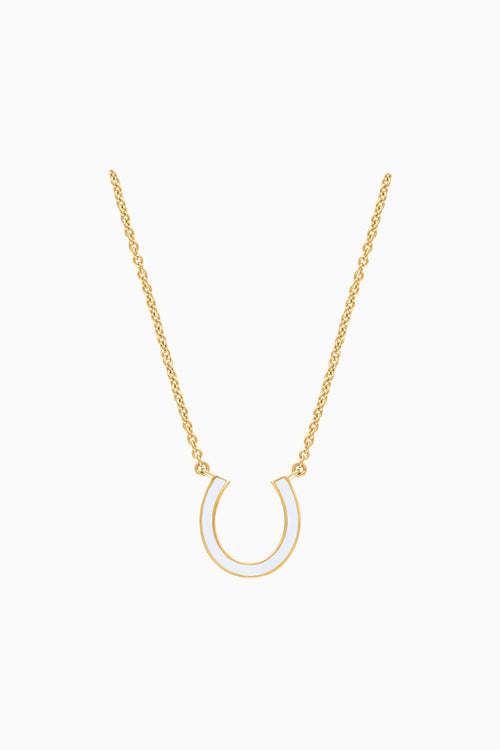 Gold Enamel Horse Shoe Chain Pendant