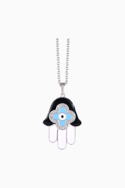 Black Enamel Hamsa Hand Diamond Chain Pendant
