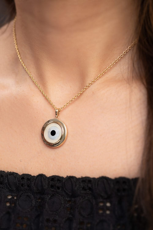 Off White Evil Eye Chain 14KT Gold Pendant
