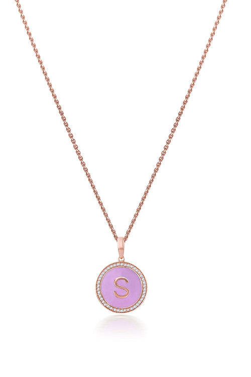 Personalized Enamel Initial Diamond Chain 14 KT Rose Gold Pendant