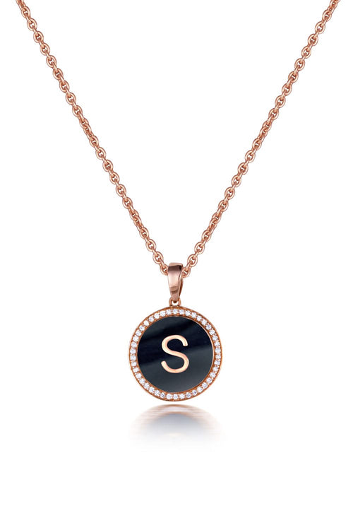 Personalized Enamel Initial Diamond Chain 14 KT Yellow Gold Pendant