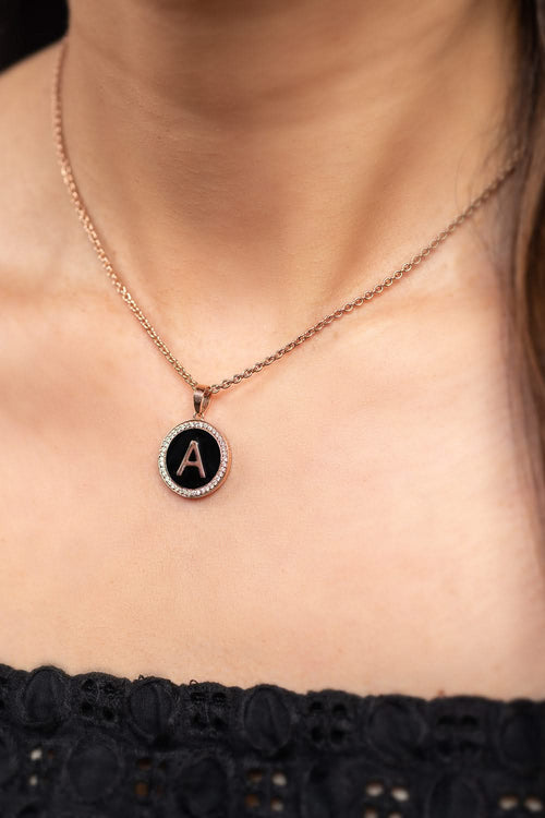 Personalized Enamel Initial Diamond Chain 14 KT Yellow Gold Pendant