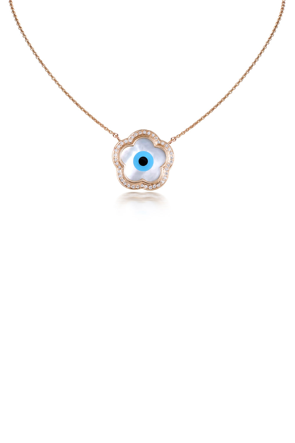 Flower Evil Eye Diamond Chain 14KT Gold Pendant