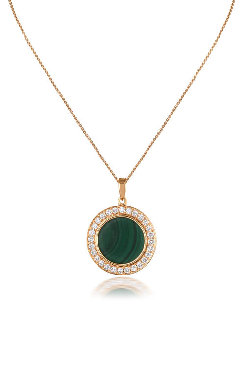 Malachite Diamond Chain 14KT Gold Pendant
