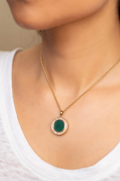 Malachite Diamond Chain 14KT Gold Pendant