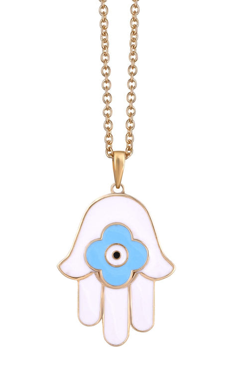 Hamsa Hand Enamel Chain 14KT Gold Pendant