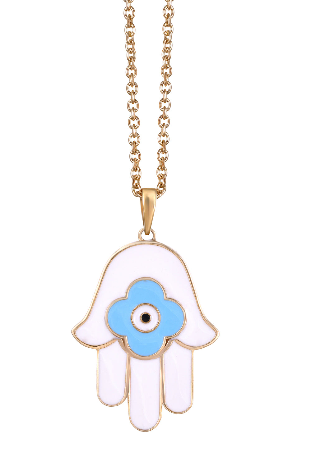 Hamsa Hand Enamel Chain 14KT Gold Pendant