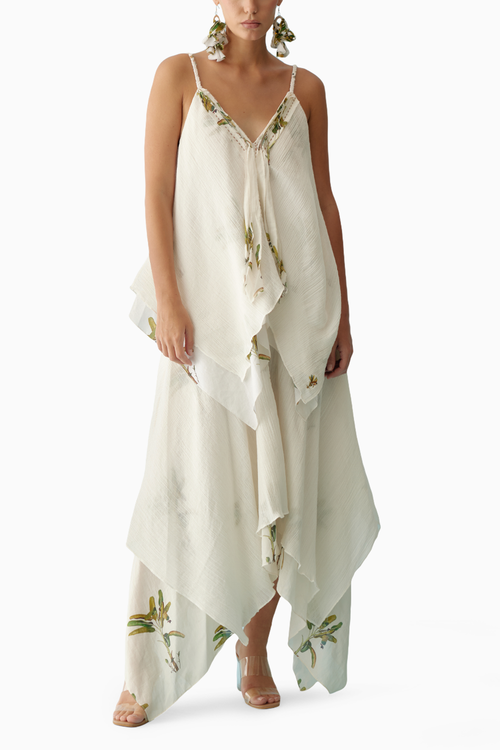 Off-White Asymmetrical Double Layer Co-ord Sets