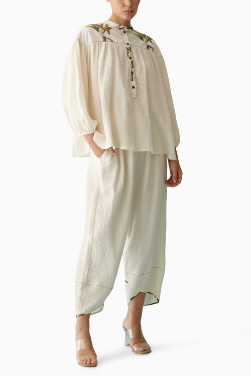 Cream Banana Tree Print Co-ord Sets