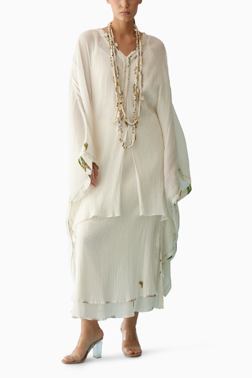Off-White Hand Braided Tassels And Banana Tree Applique Co-ord Sets