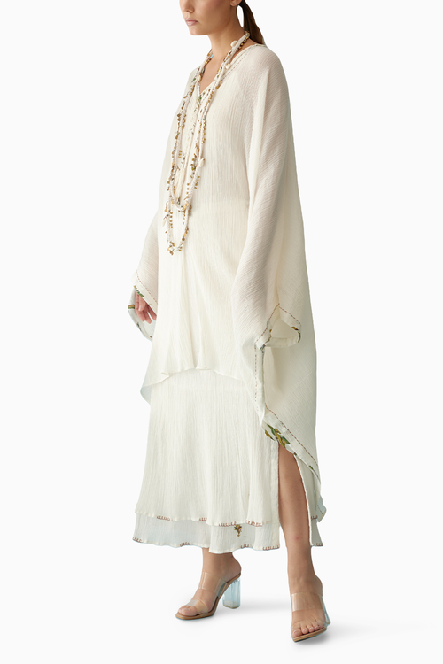 Off-White Hand Braided Tassels And Banana Tree Applique Co-ord Sets