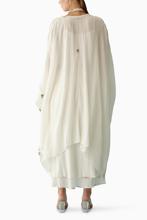 Off-White Hand Braided Tassels And Banana Tree Applique Co-ord Sets