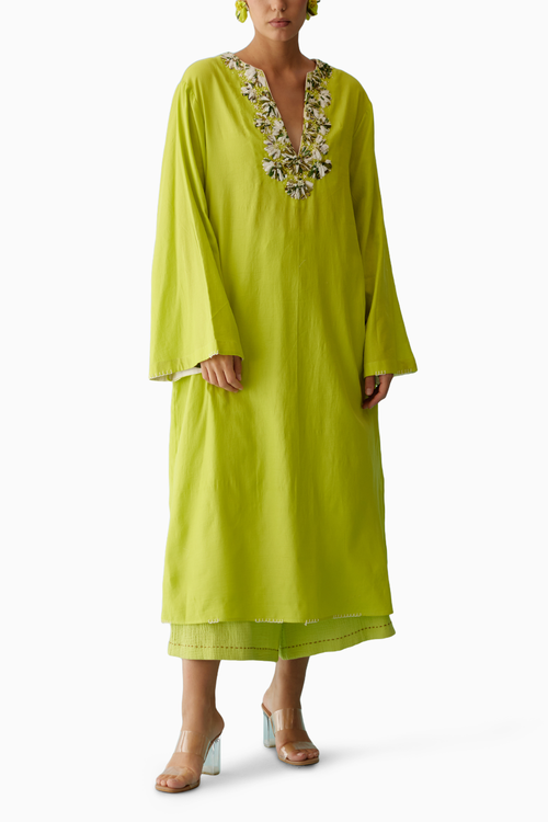 Lime Green Fabric Ribbon Embroidery Flower Co-ord Sets