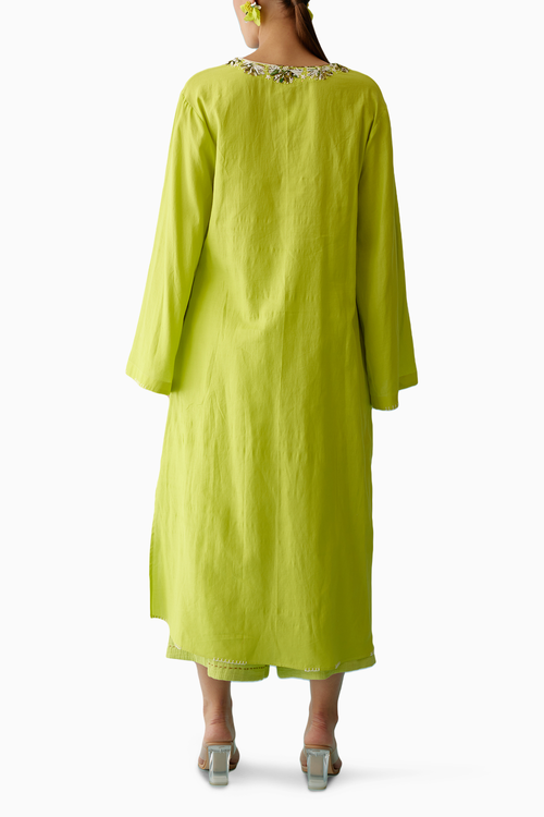 Lime Green Fabric Ribbon Embroidery Flower Co-ord Sets