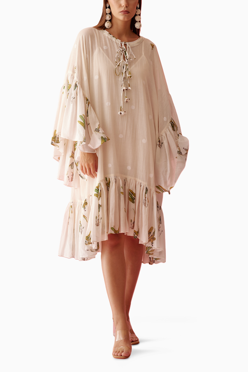 Cream Handwoven Jamdani Cotton Frill Dress