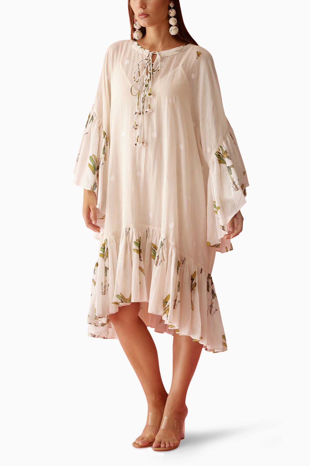 Cream Handwoven Jamdani Cotton Frill Dress