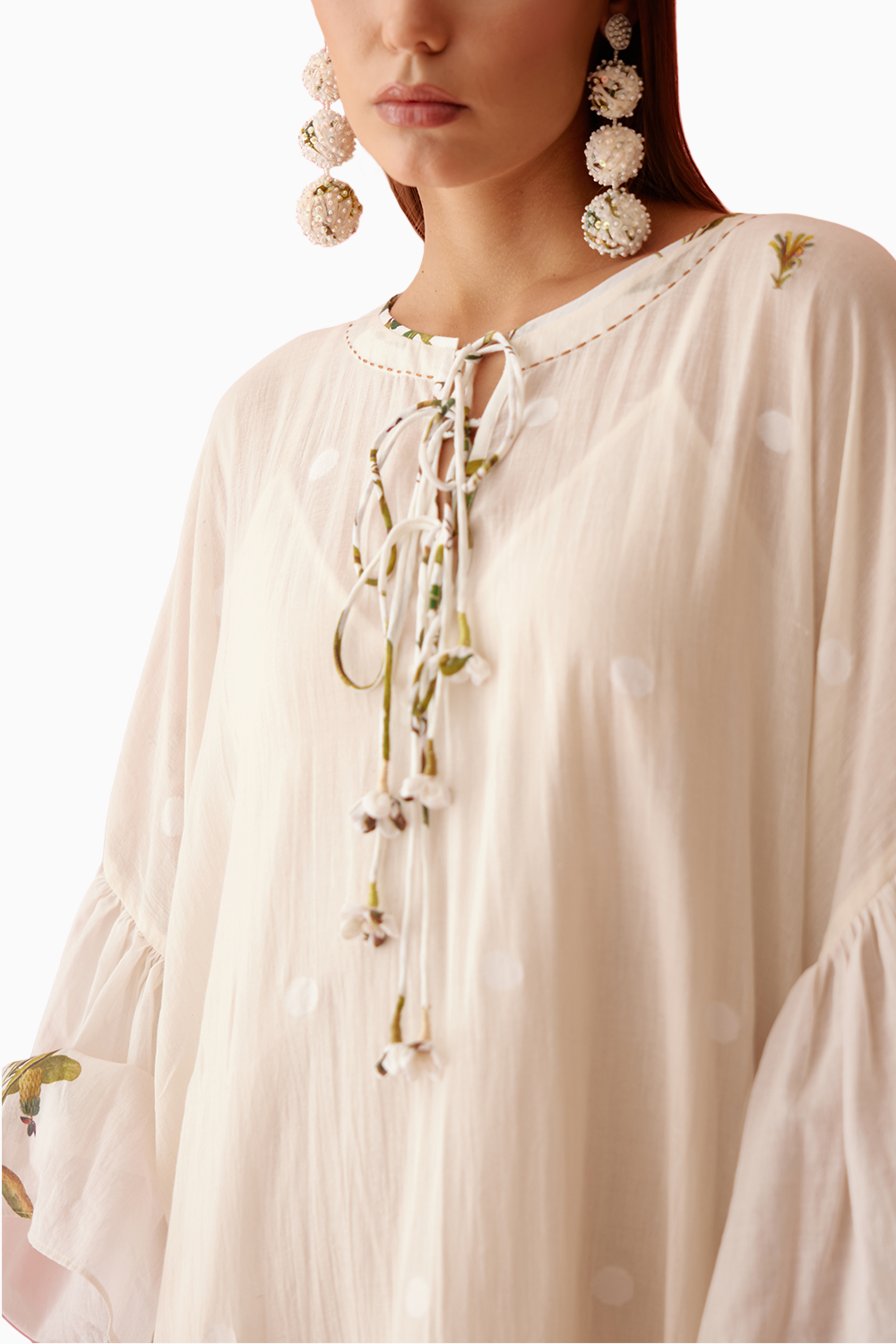 Cream Handwoven Jamdani Cotton Frill Dress