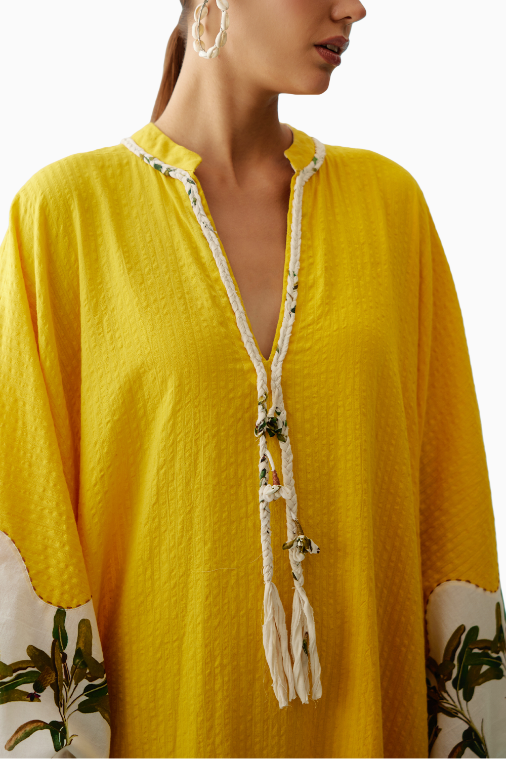 Yellow Hand-Braided Tassels  Kaftan Dress