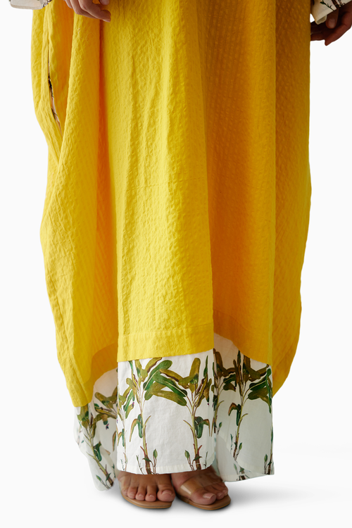 Yellow Hand-Braided Tassels  Kaftan Dress