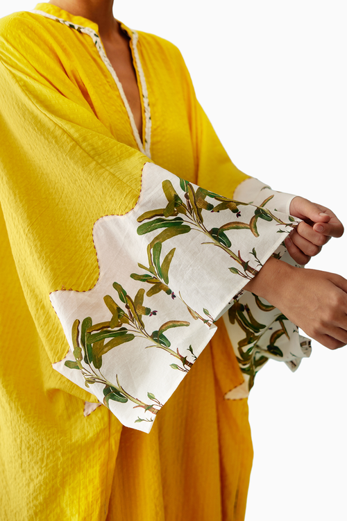 Yellow Hand-Braided Tassels  Kaftan Dress