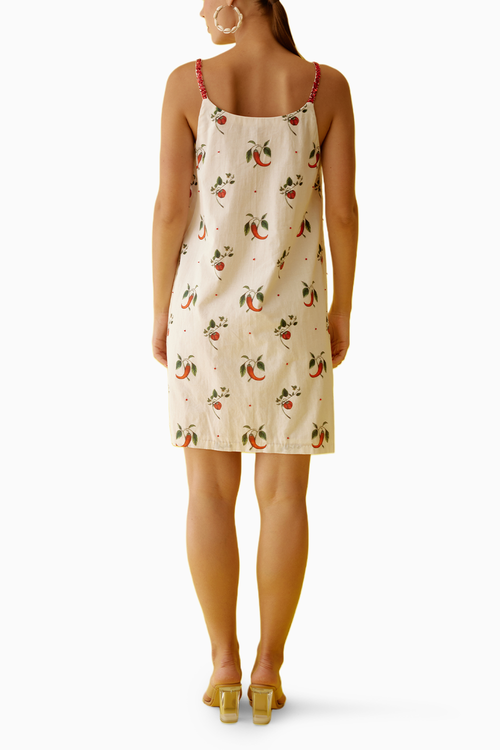 Off-White Hand Painted Chilli Print V-Neck Slip Dress