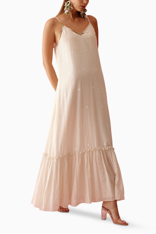 Cream Handwoven Jamdani Cotton Slip Dress