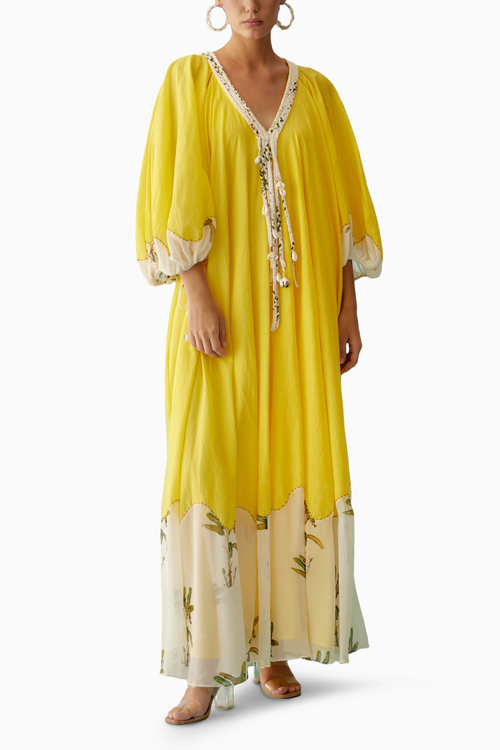 Yellow Hand Braided Tassels Maxi Dress