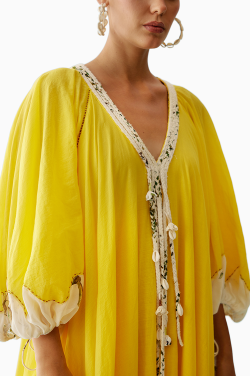 Yellow Hand Braided Tassels Maxi Dress