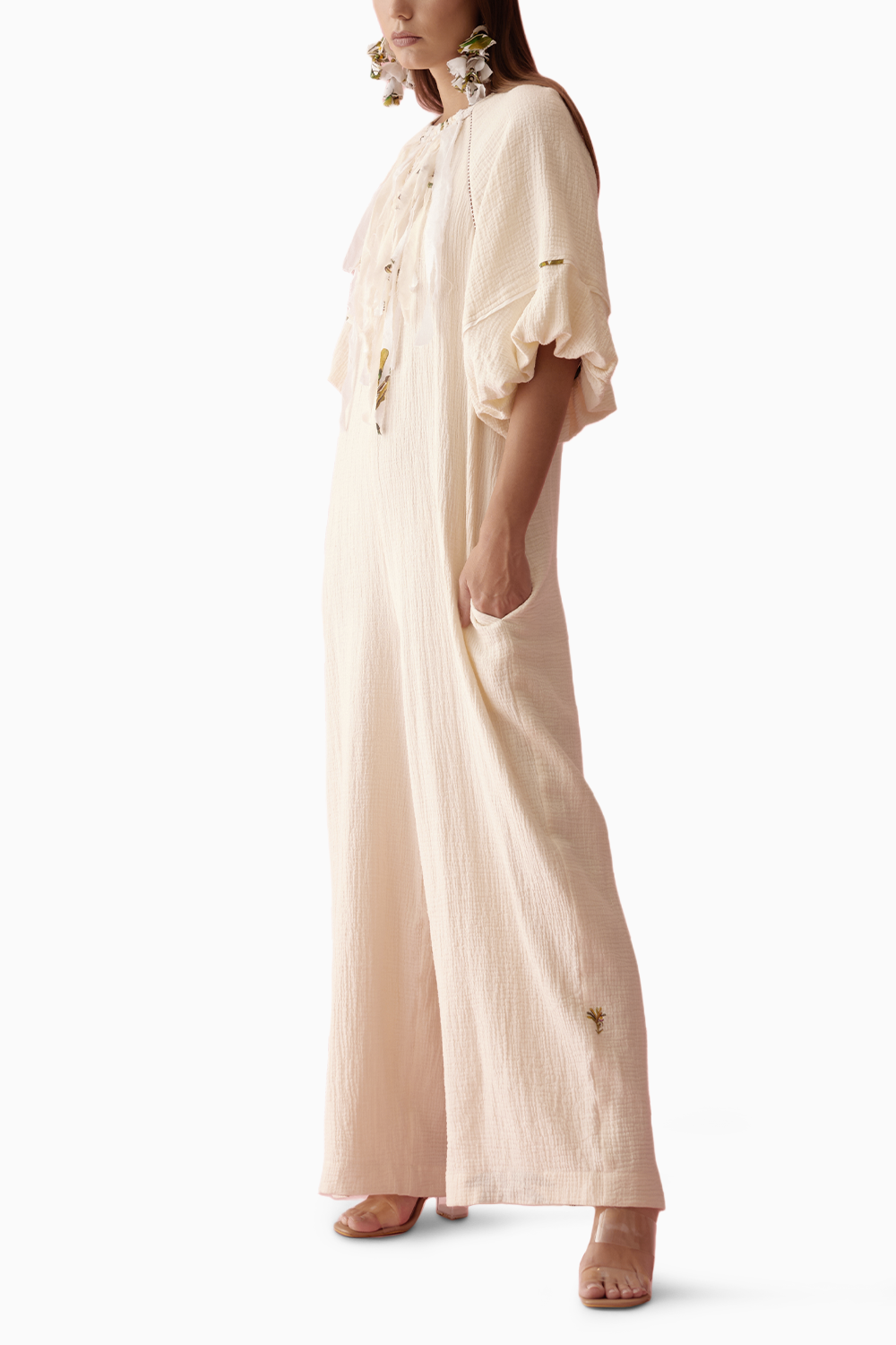 Cream Fringe Neckline Jumpsuit