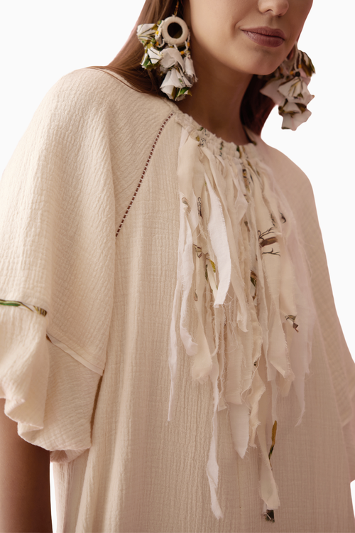 Cream Fringe Neckline Jumpsuit