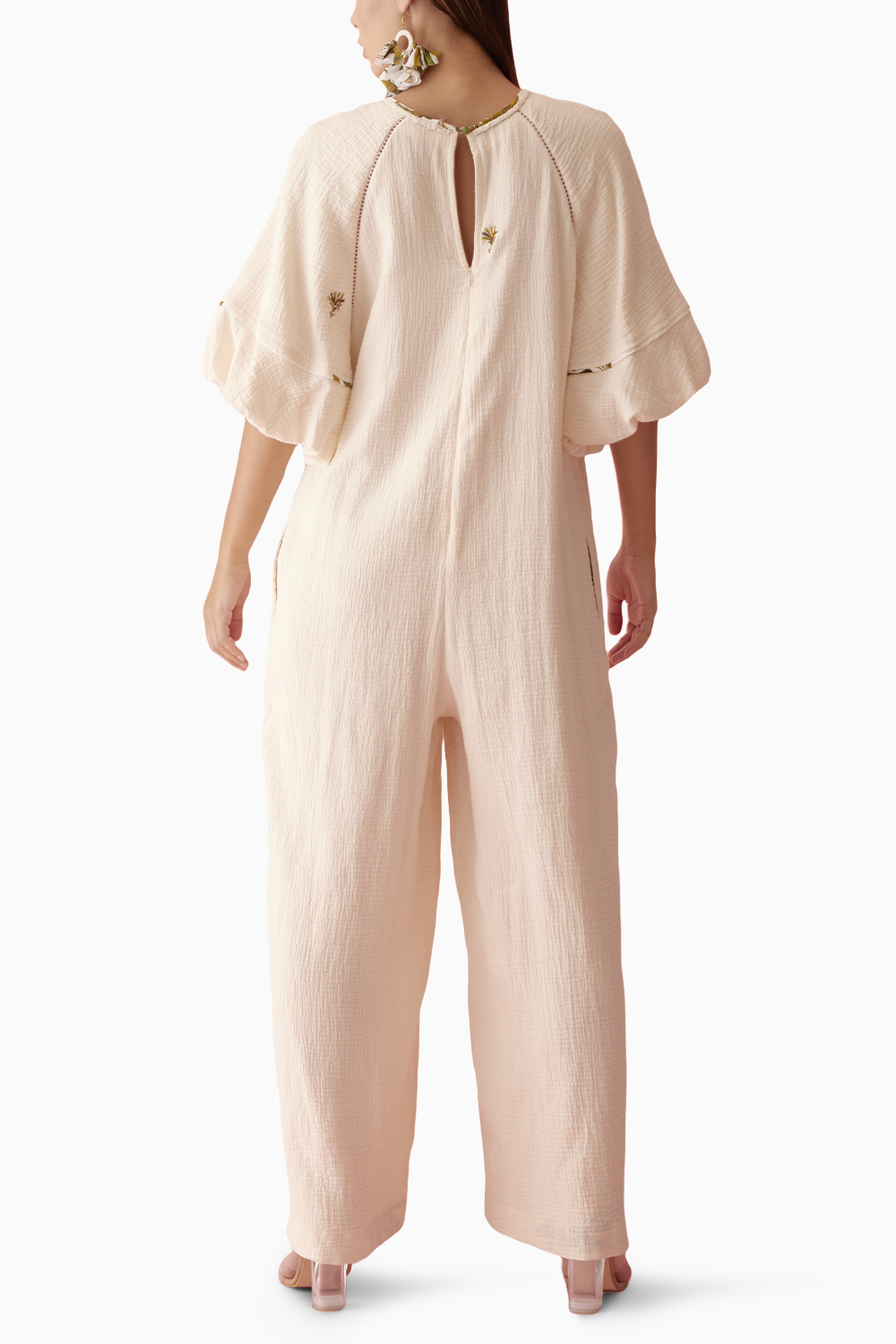 Cream Fringe Neckline Jumpsuit