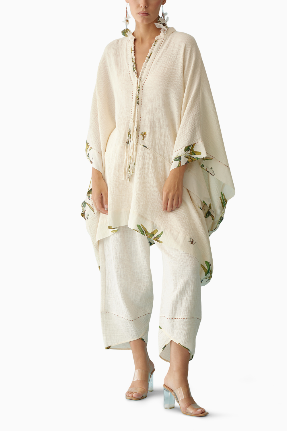 Cream Hand-Braided Tassel Kaftan