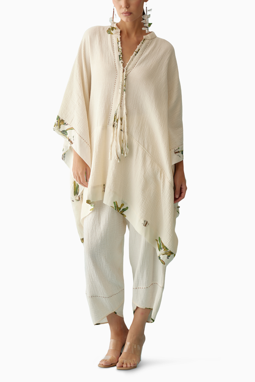 Cream Hand-Braided Tassel Kaftan
