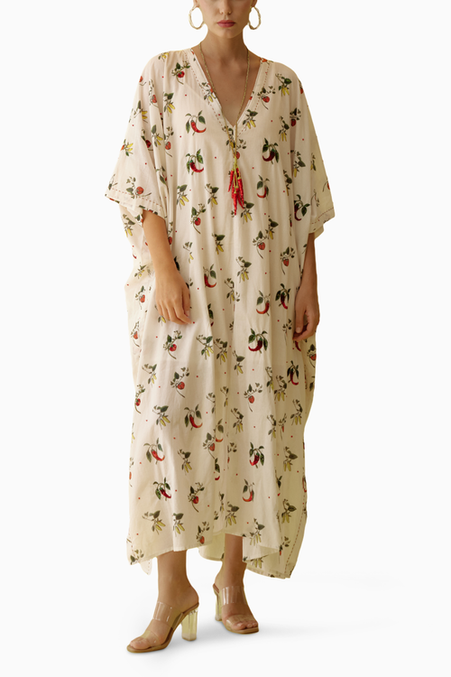 Off-White Hand Painted Chilli Print Midi Dress