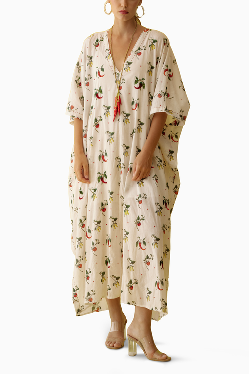 Off-White Hand Painted Chilli Print Midi Dress