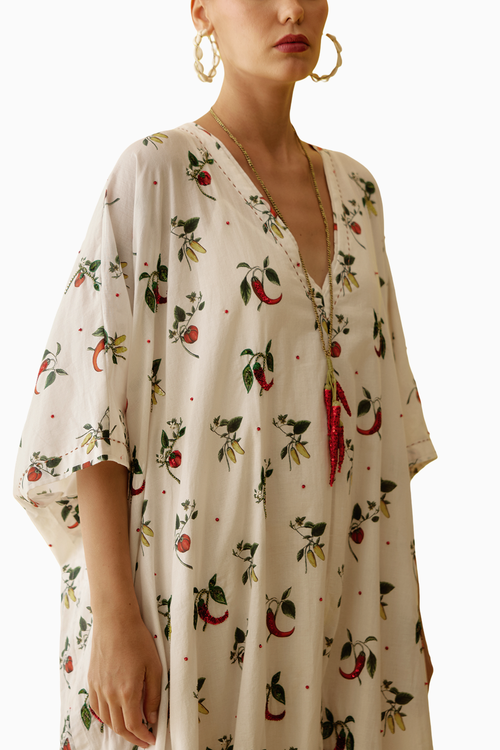 Off-White Hand Painted Chilli Print Midi Dress