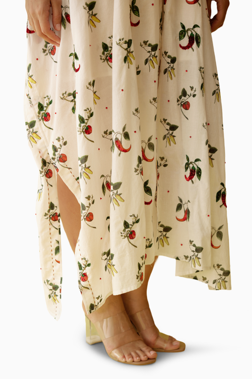 Off-White Hand Painted Chilli Print Midi Dress
