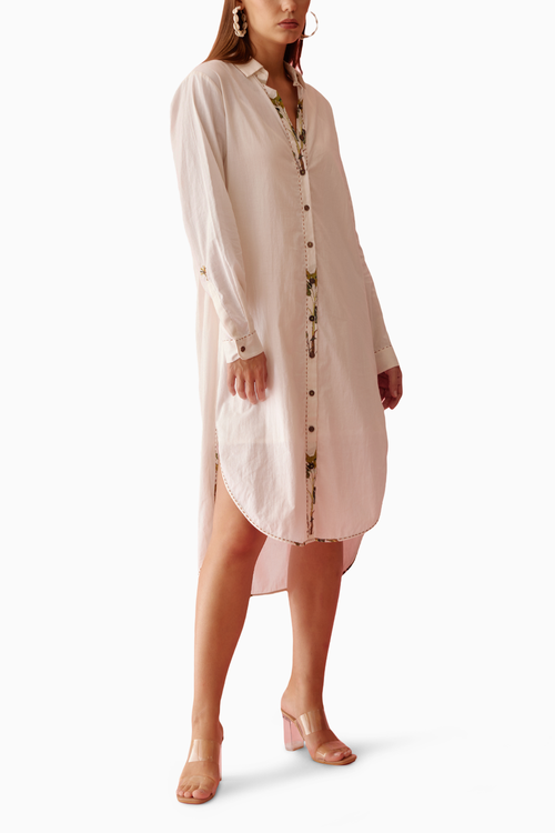 Cream Banana Tree Applique Hi-Low Shirt Dress