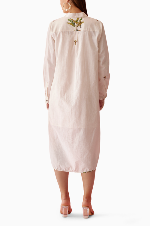 Cream Banana Tree Applique Hi-Low Shirt Dress