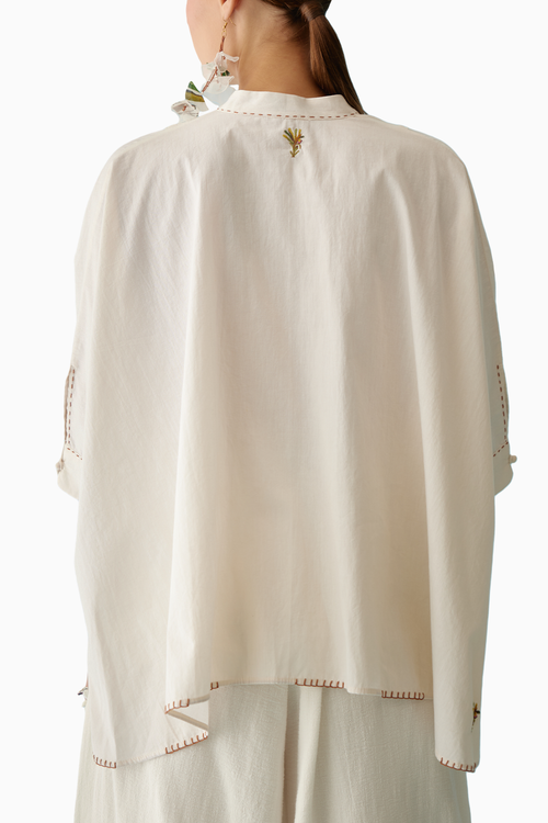 Cream Handwoven Jamdani Yoke Hi-Low Top