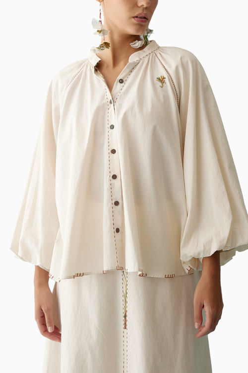 Cream Raglan Sleeves Shirt