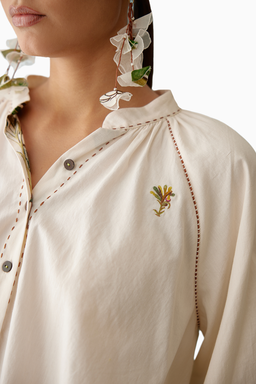 Cream Raglan Sleeves Shirt